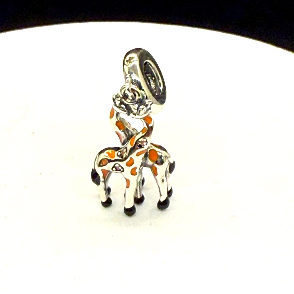 Entwined Silver and Orange Giraffe Bracelet Charm